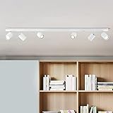 Lightbox 6 flammiger Deckenstrahler - Spotbalken im schlichten Design mit schwenkbaren Köpfen - Metall Weiß