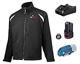 Bosch Professional Beheizbare Jacke GHJ 12+18V Unisex (inkl. 2.0 Ah Akku, 12/18 Volt, schwarz, im Karton) - Größe 3XL