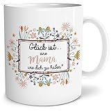 Mama Glück ist Große Kaffee-Tasse mit Spruch im Geschenkkarton für Mama zum Muttertag