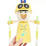 Kinderzahnbürstenhalter mit Tasse, Nette Hände geben Zahnpastaspender frei Kinder automatischer Karikatur-Zahnpasta-Squeezer-Kasten, Wand-Bad-Kit Leicht zu reinigen (Gelb)