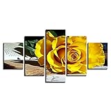 Laimi 5-TLG Romantische gelbe Rosenblüte Set Keilrahmen-Malen-Canvas zum Aquarellfarbe Ölfarbe Acrylfarbe malen-Leinwand auf Keilrahmen aus Holz Säurefreie Baumwolle Leinwand