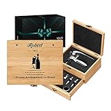 Maverton Weinöffner-Set personalisiert Weinset Sommelier Set - Geschenkbox Holzbox + 8er Weinzubehörset - aus Bambus - Braun - Geschenk zum Geburtstag für Männer - Geburtstagswünsche