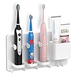 simpletome Zahnbürstenhalter Wandmontage elektrische Zahnbürste Einstellbarer Zahnpasta-Organizer Badezimmer-Halterung Aufbewahrungs-Set (Weiß)