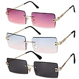 Gaosaili 3 Stücke Rechteck Randlose Sonnenbrille, Retro Durchsichtige Linse Rahmenlose für Frauen Männer - Square Rimless Sunglasses