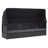 Xichuzi Outdoor-Sofabett mit Sonnendach, Outdoor Sofa, Gartenlounge Outdoor, Balkon Sofa, Liegesofa, Outdoorsofa, Outdoor Couch, Poly Rattan Schw