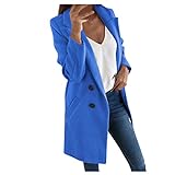 iHENGH Damen künstliche Wolle Elegante Mischungs Mantel,Dünne weibliche Lange Mantel Oberbekleidung Jacke(Himmelblau, 4XL)