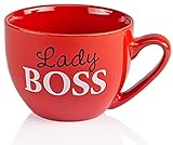 Tasse groß Porzellan 600 ml Jumbotasse bunt XXL Jumbobecher Rot Kaffeebecher Kaffeetasse Suppentasse Lady Boss im Geschenkkarton