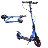 MAGJI Roller Tretroller für Erwachsene mit Leuchtenden Rädern, Faltbarer Blauer Roller mit Einer Kapazität von 220 Lbs, Verschleißfeste Scooter mit Vorderer Stoßdämpferaufhängung
