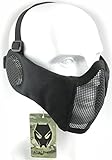 Worldshopping4u Taktische halbe Gesichtsmaske, für Airsoft, Schutz für untere Gesichtshälfte, Geflecht, Nylon, mit Ohrschutz, BK