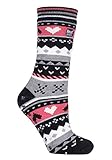 HEAT HOLDERS - Damen Thermo Winter Warm Antirutsch Noppen Kuschelsocken mit Abs Sohle in Geschenkbox (37/42, Black/Coral (Soul))