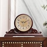 Tikwisdom Uhr, Wohnzimmer dekorative Kaminuhr, Schreibtischuhr, geräuschloses Uhrwerk, Vintage-Kaminuhr, Antik-Mahagoni-FarbeLänge 42 cm