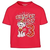 Paw Patrol - Geburtstag 3 Jahre Marshall Birthday Boy Kinder Jungen T-Shirt 104 Rot