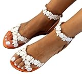 Ghemdilmn Sandalen Damen Flache Sandaletten Sommerschuhe Sandalen Perlen handgewebte Riemchensandale Flip Flops Sohlen Peep Toe Vintage Römersandalen Sport Outdoor Sandalen Schnalle Freizeitschuhe