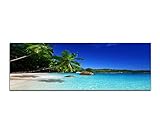 Panoramabild auf Leinwand und Keilrahmen 150x50cm Seychellen Strand Meer Palmen
