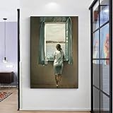 YAZHULUCK Großes Gemälde Salvador Dali Frau am Fenster Wandkunst Leinwand Gemälde Poster Drucke Wandkunst Bilder Heimdekoration 40x65cm (16x26in) Innenrahmen