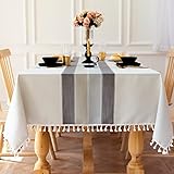 Qucover Quaste Tischdecke abwaschbare Grau Rechteckige 140x180 Tischwäsche Baumwolle und Leinen Tischtuch für Home Küche Dekoration (Grau,140 x180 cm)