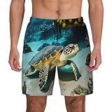 Sea Turtle Herren-Badehose – Strand-Shorts, schnelltrocknend, mit Taschen, Shorts, passend für Hawaii-Strand-Bademode, Badeanzüge, Schwarz, Medium