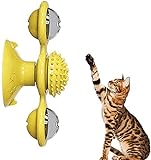 Oqqo Interaktives Katzenspielzeug Windmühle Tragbare Kratzhaarbürste Pflege Schuppen Massage Saugnapf Katzenminze Katzen Puzzle Trainingsspielzeug Yellow