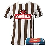 FC St. Pauli Herren Astra Traditions-Shirt T-Shirt Fußball Fanartikel Logo Braun Weiß+ + 2X Fanergy Traubenzucker (XL)