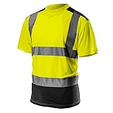 NEO TOOLS Profi Warnschutz T-Shirt Kurzarm Arbeitsshirt Arbeits warnshirt reflektierende Zonen Warnshirt Arbeitshemd orange oder gelb S-XXL (gelb, XL)