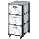 Rotho Country Rollcontainer mit 3 Schubladen in Rattan-Optik, Kunststoff (PP) BPA-frei, weiss, 3 x A4/18l (37,5 x 32,5 x 71,2 cm)