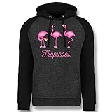 Shirtracer Vögel - Tropicool Flamingo Gang - L - Anthrazit meliert/Schwarz - Baseball Jacke Damen - JH009 - Baseball Hoodie