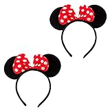Oblique Unique® 2X Haarreifen mit Maus Ohren und Schleife Schwarz Rot Weiß Gepunktet Mouse Haarreif für Fasching Karneval Kostüm Motto Party