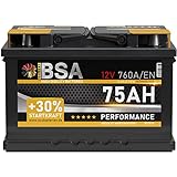 BSA Autobatterie 75Ah 12V 760A/EN +30% Startleistung Starterbatterie Batterie ersetzt 74Ah 70Ah 72Ah 77Ah