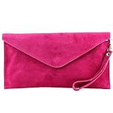 modamoda de - T106 - ital Clutch Abendtasche aus Wildleder, Farbe:Pink