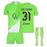 Generisch 23/24 VFL Wolfsburg Hause Fußball Trikots Shorts Socken Set für Kinder/Erwachsene, Wolfsburg Fussball Trikot Trainingsanzug Jungen Herren