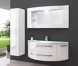 Oimex Cote Azur 120 cm Badmöbel mit LED Spiegelschrank und 1 Seitenschrank Hochglanz Weiß Badezimmer Set mit viel Stauraum Waschtisch Unterschrank Glas Waschbecken