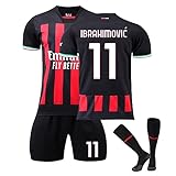 A-C Milan Trikot Nr. 11 Ibrahimovic Nr. 9 Giroud Fussball Jersey Anzug für Kinder Hause/Auswärts Football Tshirts, Shorts Und Socken Für Junge Herren A01 11, 10 Jahre