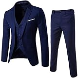 Saclerpnt Herrenanzug Set Slim Fit 3 Teilig Anzüge Elegant Anzug Herren Blazer Business Hochzeit Party Sakko Hose Weste (XL, Navy)