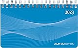 Querkalender Mini PP-Einband blau 2023 - Tisch-Kalender - Büro-Planer 15,6x9 cm - 1 Woche 2 Seiten - Ringbindung - Alpha Edition: Tisch-Kalender - Büro-Planer - 1 Woche 2 Seiten