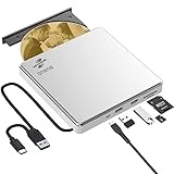 BUNUD Externes CD DVD Laufwerk USB 3.0 Type-C LightScribe CD/DVD Brenner mit SD/TF & 2 USB, Optical Laufwerke für Laptop Mac Windows 11/10 MacBook PC iM