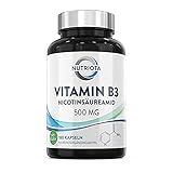 Vitamin B3 Nicotinamid 500 mg - 180 Hochdosiert Niacin-Kapseln ohne Flushing-Effekt (Flush Free) - Veganes Nicotinsäureamid Vitamin B3