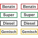 Havati Hochwertige Kraftstoff Aufkleber: Benzin, Super, Diesel & 2-Takt Gemisch, 8 Stück