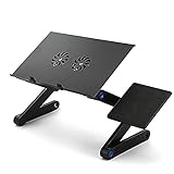FDKJOK Laptop-Ständer für Bett, Schreibtisch, USB-Lüfter, höhenverstellbar, Schwarz