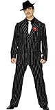 Smiffys Herren 20er Jahre Gangster Kostüm, Jacke mit Rose, Hose, Hemdfront und Schlips, Größe: L, 25603, Schwarz