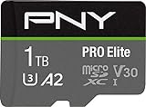 PNY PRO Elite 1TB microSDXC-Speicherkarte + SD-Adapter mit A2 App Performance + 100MB/s Lesegeschwindigkeit, Klasse 10 UHS-I, U3, V30 für 4K-Video