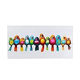 Pureday Bild auf Leinwand Motiv Vögel - Wanddeko in bunten Farben - handgemaltes Leinwandbild im großen Querformat - buntes Keilrahmenbild - ca. B120 x B60 cm