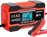 10A Autobatterie Ladegerät, 12V/24V Smart vollautomatische KFZ Batterieladegerät mit LCD-Bildschirm, geeignet für Auto LKW Motorrad Rasenmäher Boot Marine B