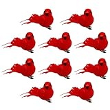 Ruilonghai 10 Stück rote Kardinal-Ornamente, künstliche Weihnachtskardinalvögel mit Clip, realistische rote Samte und gefiederte Vögel für Weihnachtsbaumschmuck, Dekoration, Kunst und Handwerk