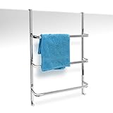 Relaxdays Handtuchhalter mit 3 Handtuchstangen HxBxT: 85 x 54 x 11,5 cm Badetuchhalter für alle gebräuchlichen Türen ohne Bohren in Edelstahl-Optik mit 2 Handtuchhaken für Badezimmer und Küche, silber