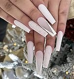 Brishow Künstliche Nägel Lange Weiß Falsche Nägel Ballerina Acrylic natürlich Drücken auf den Nägeln Full Cover 24pcs für Frauen und Mädchen