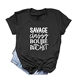 Mikialong Savage Classy Boujie Ratschen-Hemd für Damen, kurzärmeliges T-Shirt für Damen, Baumwolle, Grafik Gr. XXL, Schwarz