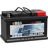 BSA AGM Batterie 110Ah 12V Solarbatterie ersetzt 100Ah Deep Cycle Wohnmobil Bootsbatterie zyklenfeste wartungsfreie VRLA Batterie