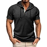 Herren Shirts Kurzärmliges Kapuzenshirt für Herren, lässiges Oberteil, stylisches, leichtes T-Shirt für den Sommer (Black, M)