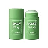 2PCS Grüner Tee Purifying Clay Stick Mask Ölkontrolle Anti-Akne-Aubergine Fest Fein, Befeuchtet und kontrolliert das Öl, Akne-Clearing, Mitesserentferner, Verbessert die Textur der Haut (2 Grüner Tee)