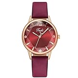 Damen Armbanduhren Damen Quartz Uhren Damen Elegant Armbanduhr Luxus Quarzuhren Damenuhr Mode Kreative Armbanduhr für Damen (Red, One Size)
